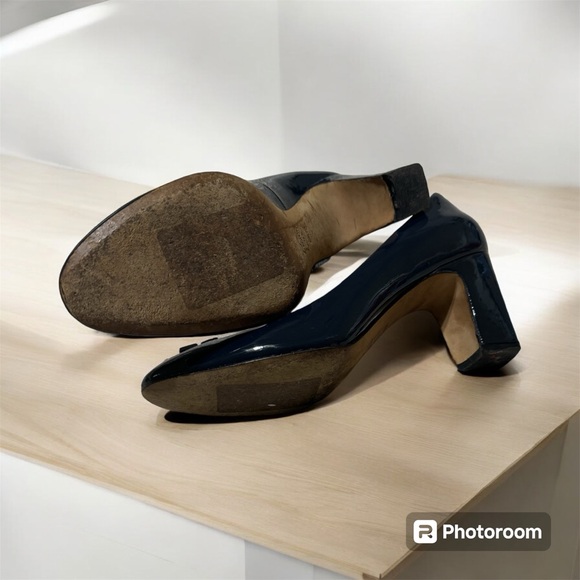 Tory Burch Raleigh Patent Leather Pump Shoes  Navy Size 6.5 - Picture 8 of 11